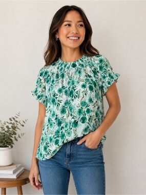 Allegra K Floral Flutter Sleeve Blouse – Women’s XS